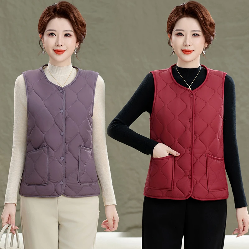 

Autumn Down Cotton Solid Color O-neck Sleeveless Vest With Lightweight Warm And Slim Fit Comfortable Versatile Base Vests