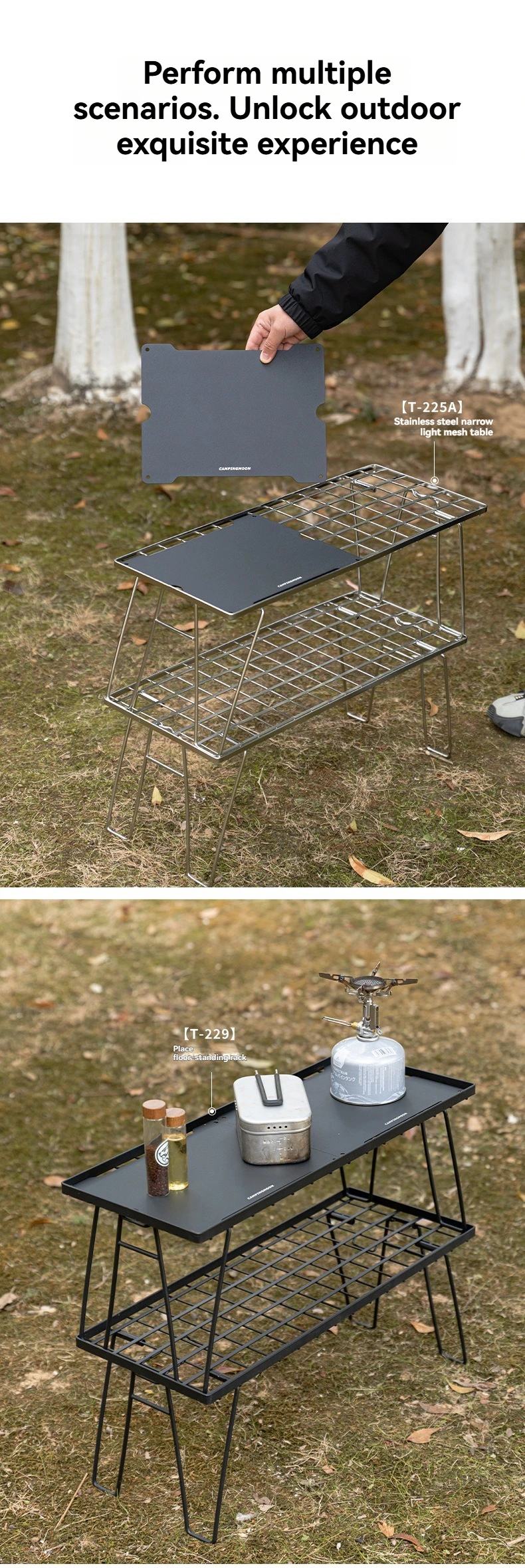 CAMPINGMOON T-2358 Leichter Netz-Tischplattensatz 2-teilig Leichtgewichtige Aluminiumlegierung Tischplatte Camping Klapptisch Zubehör – Detail 7