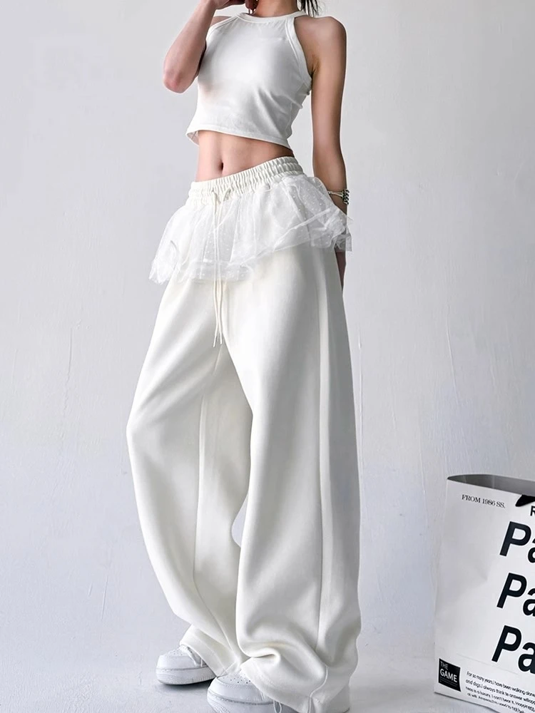 

Женские длинные брюки Off Spring с кружевными вставками, спортивные повседневные, в американском винтажном стиле, с цветочным принтом, широкие, для работы и отдыха