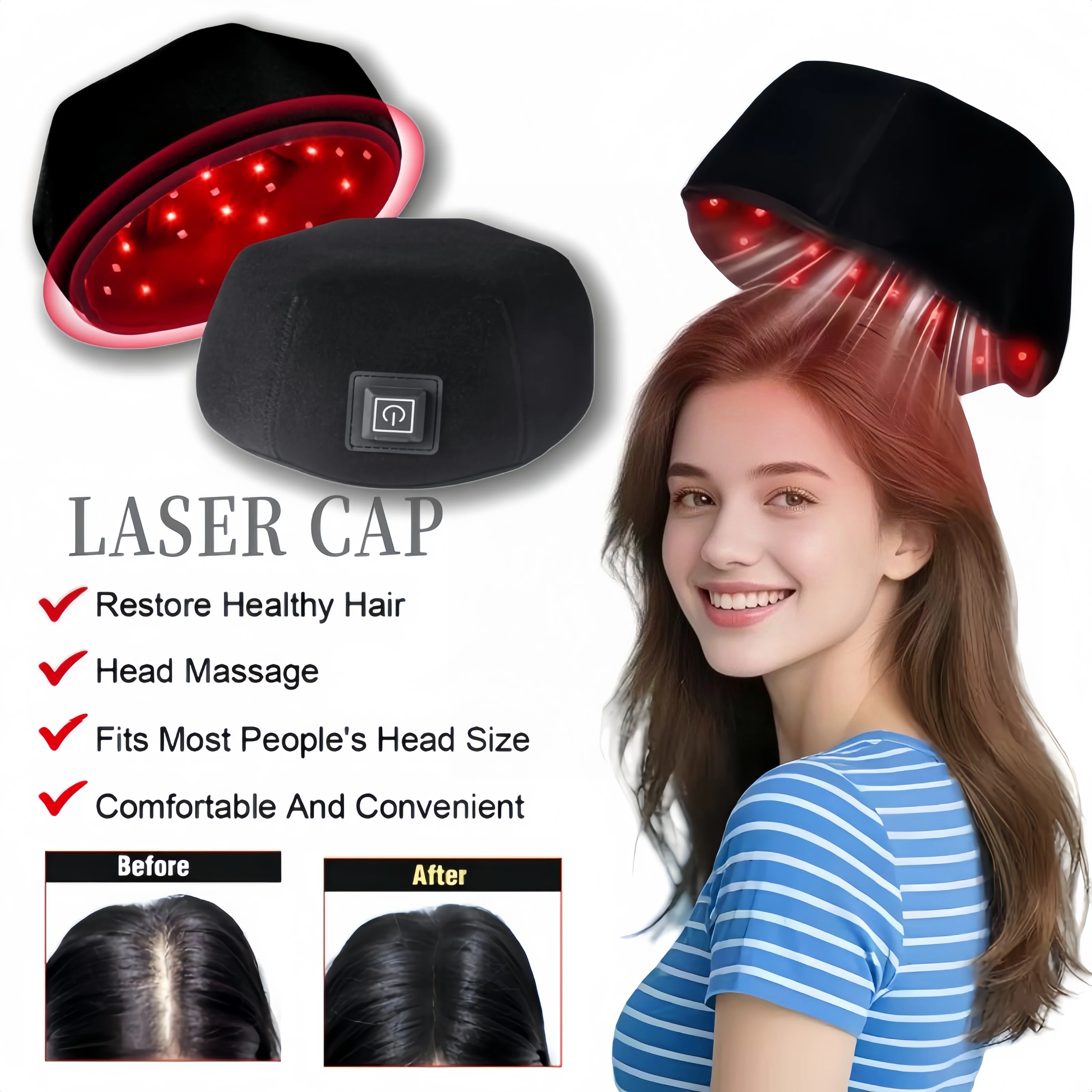 

Laser Hair Growth Cap，Red Light theray for Hair, Deep Black Cap