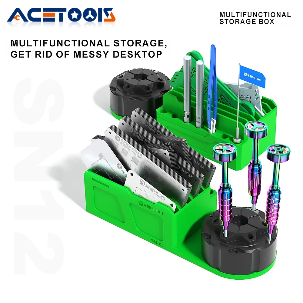 MIJING SN-12 Multifunctional 2 IN 1 Rotational Storage Box  For BGA Stencil Tin Template Screwdriver Tweezers Storage Container