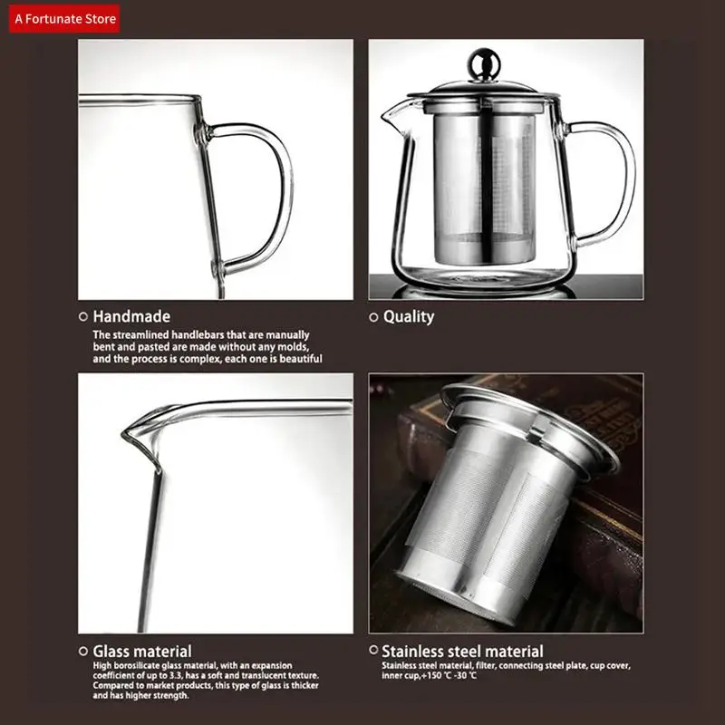 

Transparent Glass Teapot, Including Stainless Steel Filter Liner, Resistant To High Temperatures,Suitable For Making Tea-A78G