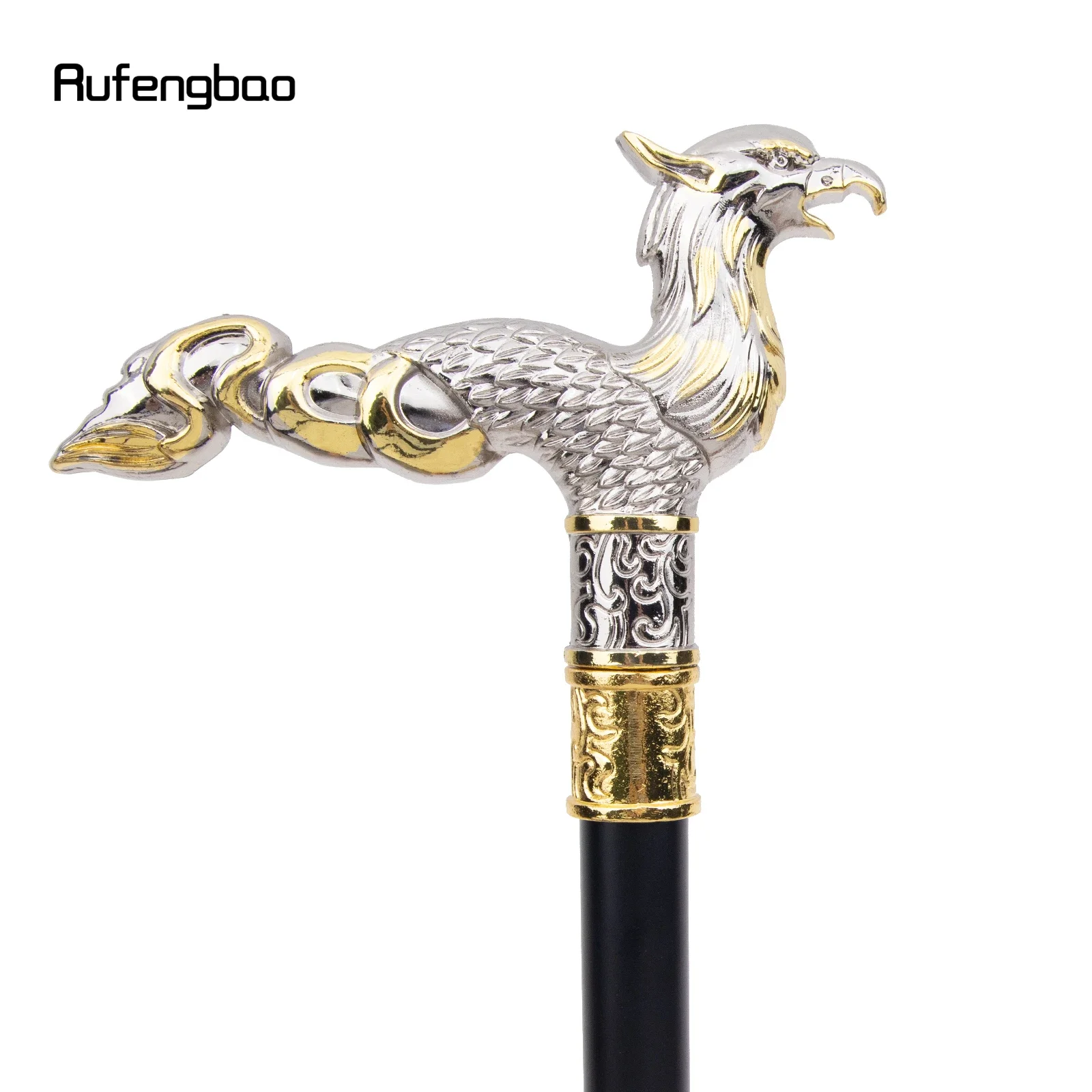 Golden White Phoenix Long Tail  Single Joint Walking Stick Decorative Cospaly Party Cane Halloween Crosier 94cm