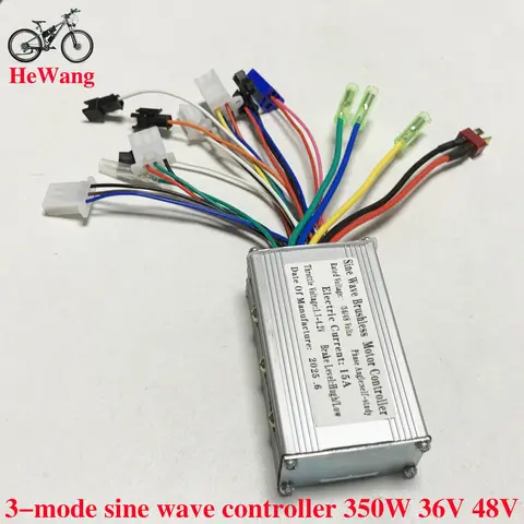 36V/48V E-bike 3-mode sine wave controller 250W 350W 15A for lithium battery electric vehicle brushless motor controller scooter