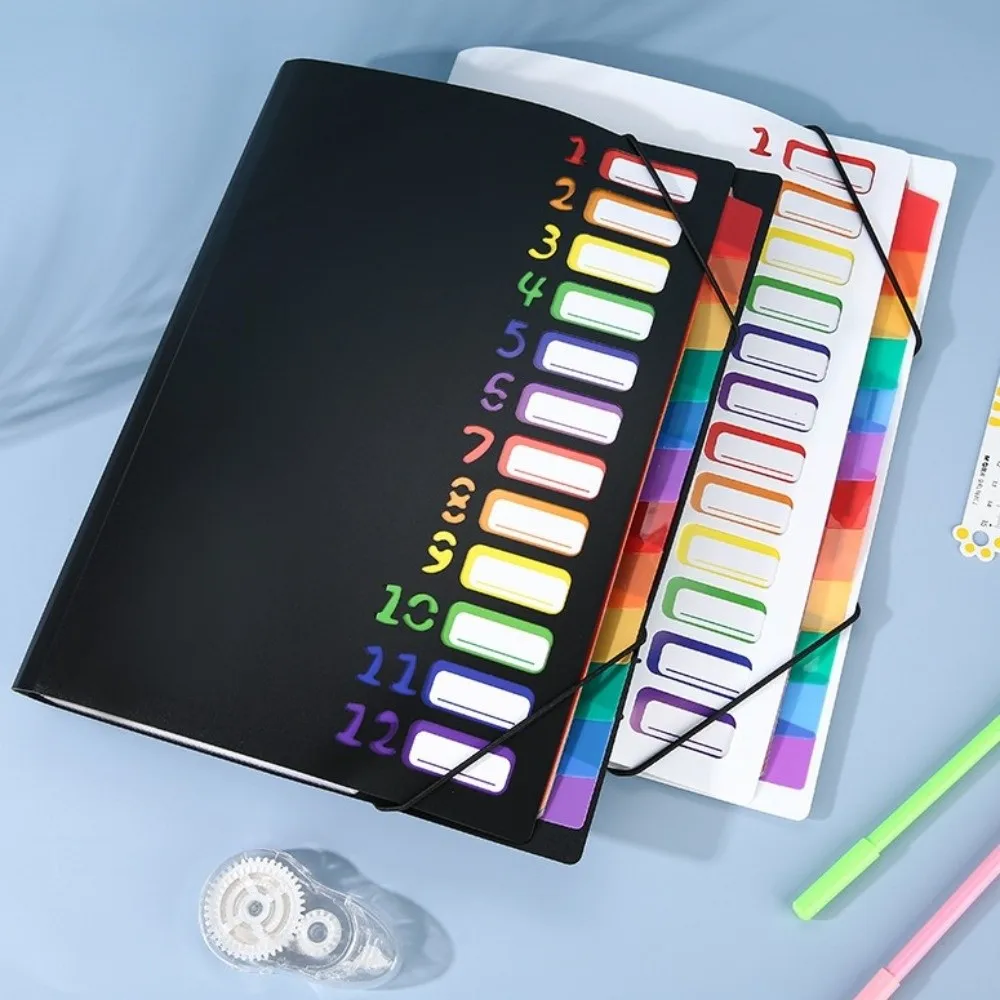 Multi-layer A4 Partition Folder with 12 Pockets Large-capacity Rainbow Inner Page Expansion File Folder Waterproof