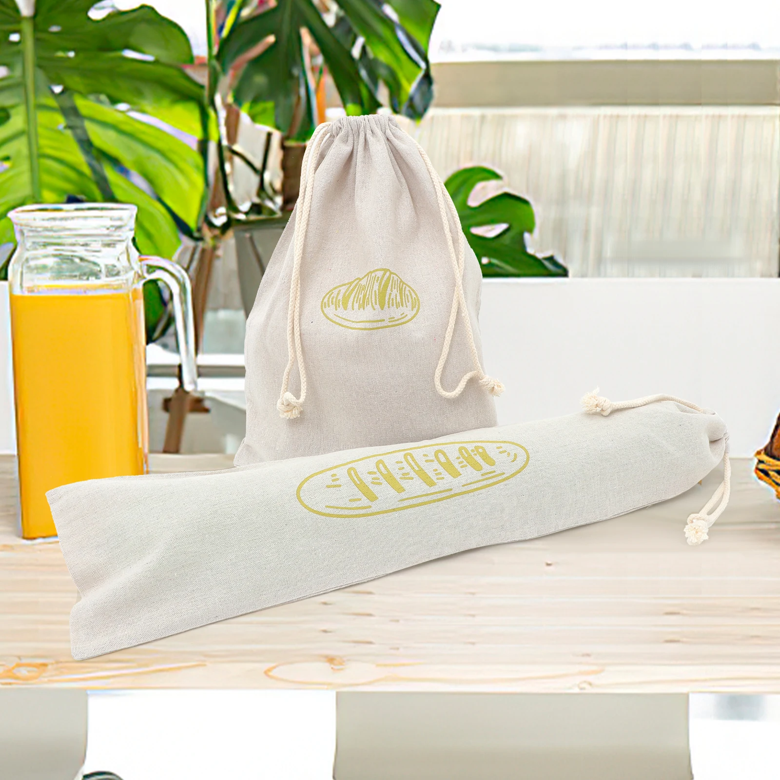 

2pcs Bag Linen Reusable Drawstring Bakery Storage Green Wrapping Pouch Food Container Bread Bags Holder