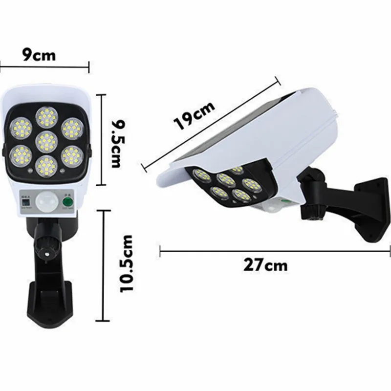 Luz Solar LED con Sensor de movimiento, cámara de seguridad falsa inalámbrica, luz de inundación al aire libre, lámpara impermeable IP65, 3 modos