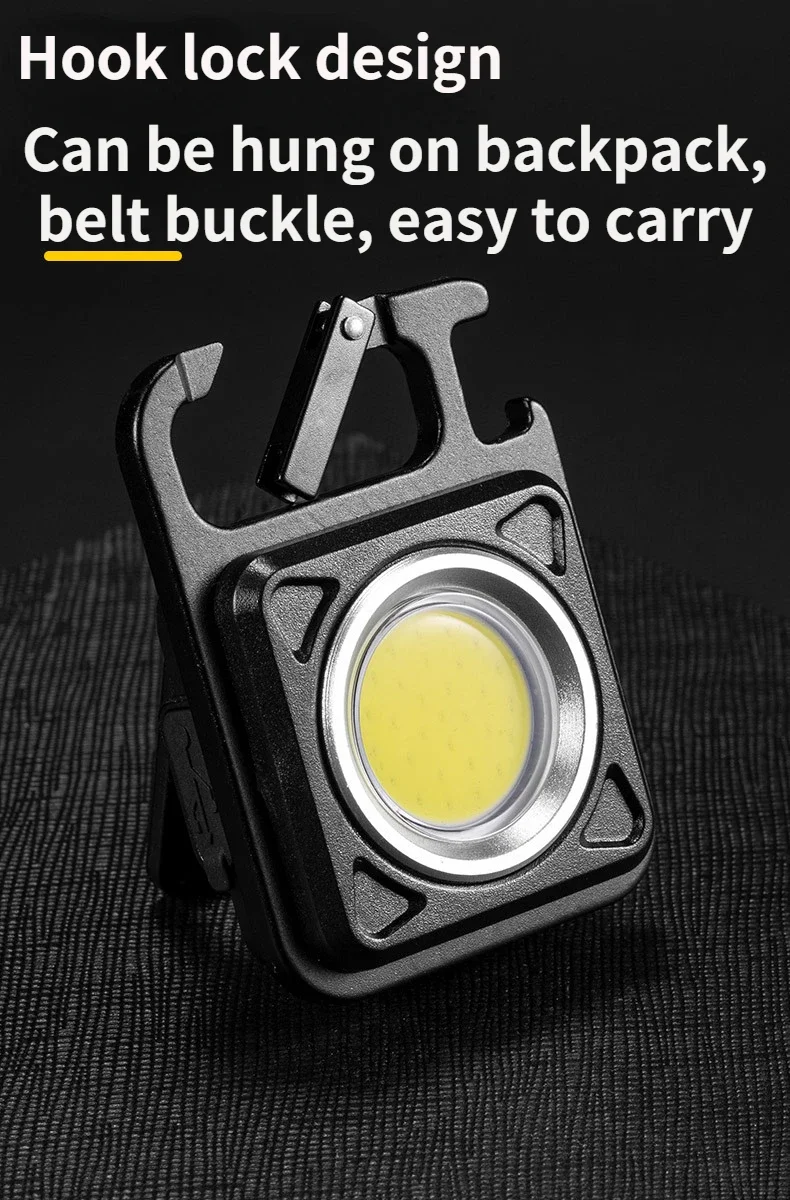 Mini torcia a LED luce da lavoro torcia tascabile portatile portachiavi USB ricaricabile per campeggio all'aperto cavatappi a luce piccola