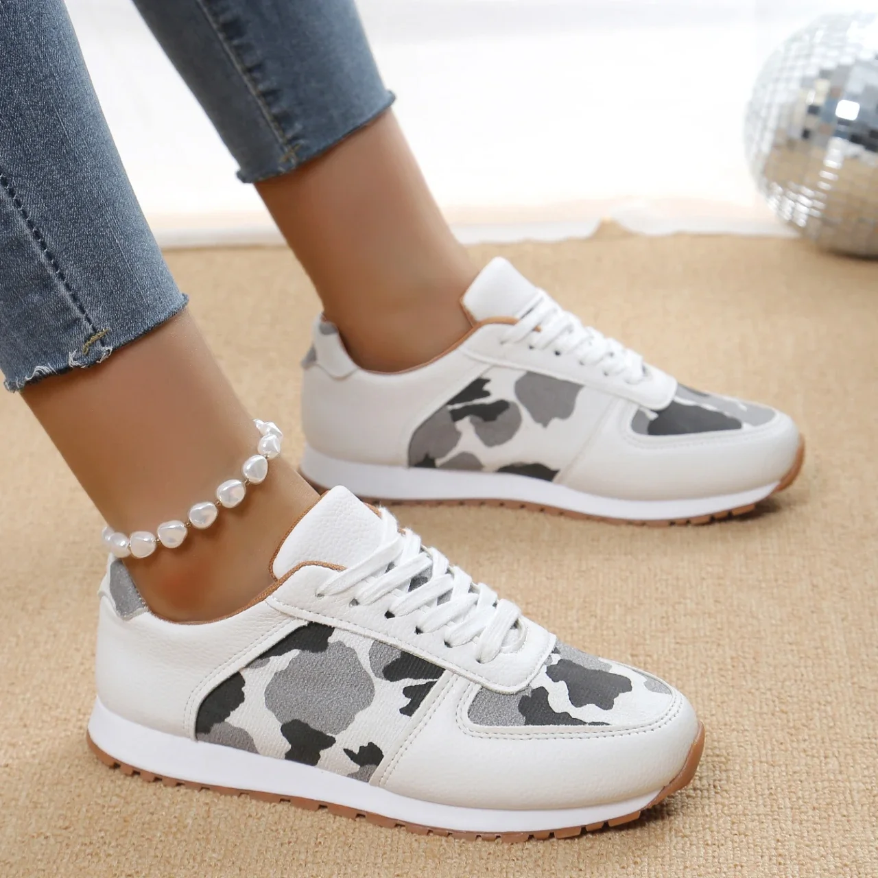 Women Platform Sneakers 2024 NEW Round Toe Low-top Leopard Wedge Shoes for Women\'s Size 43 Lace Up Socofy Casual Sports Shoes