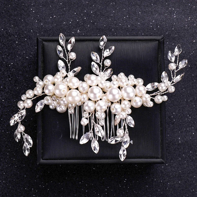 Handgemachte Silber Kristall Blume Haar Kamm Perle Strass Blume Haar Kämme für Frauen Braut Haarschmuck Hochzeit Haar Zubehör