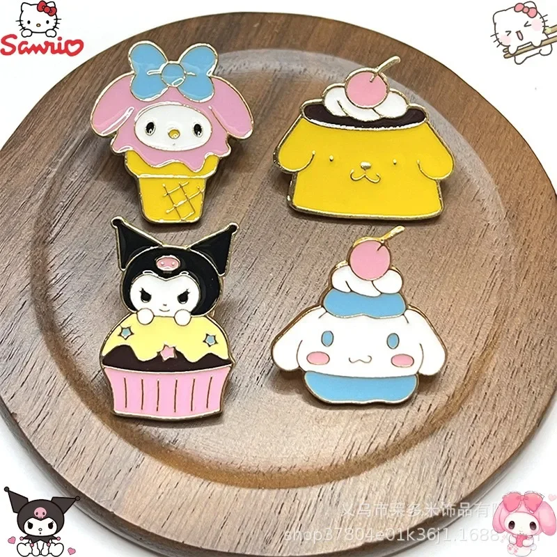 

Эмалированная булавка Sanrio Kitty Cat Kuromi Melody Cinnamoroll Pochacco, металлический значок, брошь, булавка для куртки, аксессуары, подарки