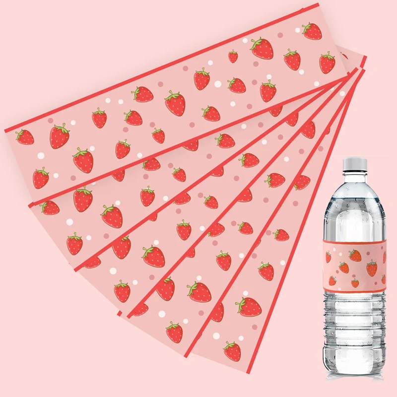 10pcs Pink Strawberry Bottle Labels Stickers Strawberry Theme Sticker for Sweet Berry 1st Birthday Spring Summer Party Supplies