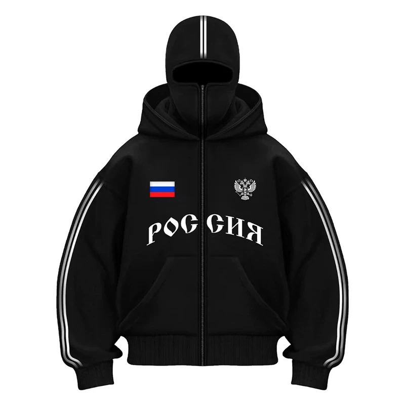 

Popular Gothic Hip-hop Men Coat New Autumn Winter 2000s Zipper Letter Printing Design Unisex Hoodie Casual Loose Women Streetwea