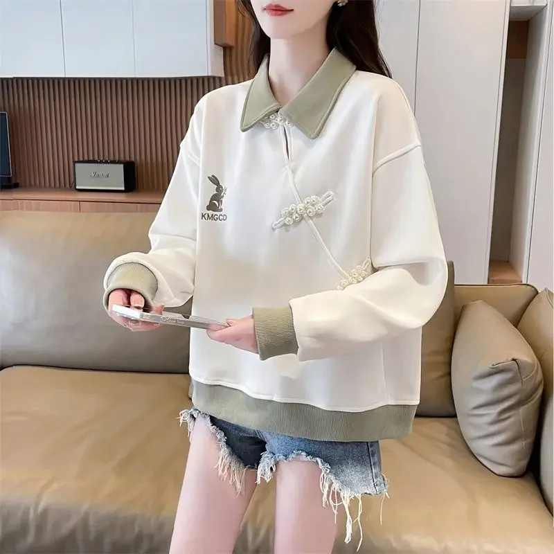 Niche Loose Sweatshirt Women's Polo Collar Versatile Long-sleeved Top Jacket