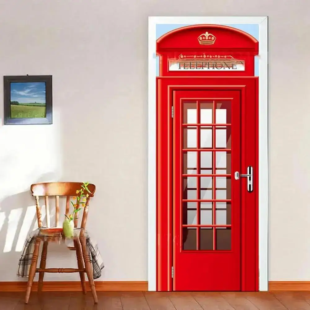 3D Retro Door Stickers PVC Poster Art Wallpaper Home Decoration Apartment Elevator Refrigerator Door Stickers