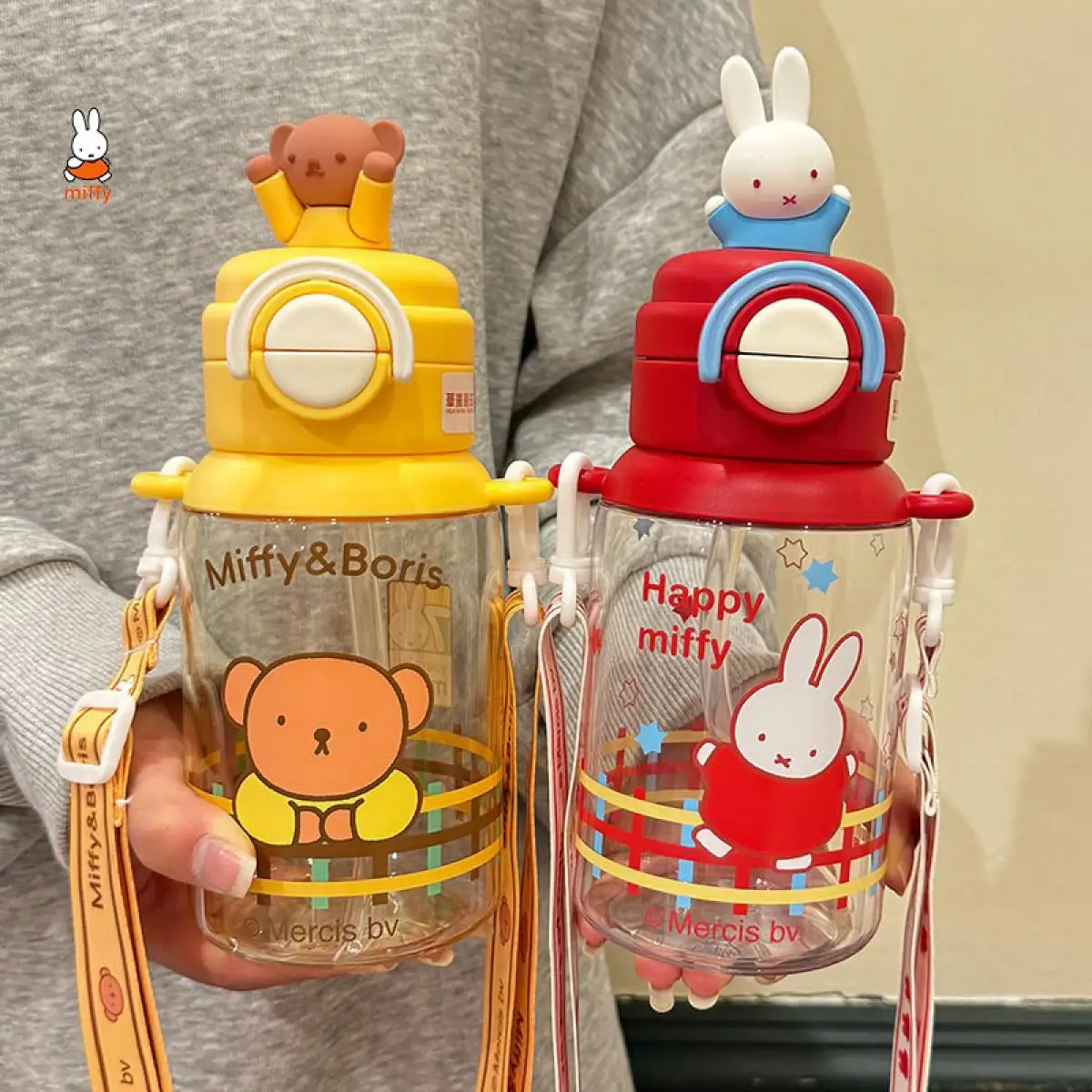 

600Ml Miffy Kawaii Rabbit Cartoon Rabbit Straw Water Cup Cute Bear Anime Portable Water Cup Sweet Girls Outdoor Water Cup