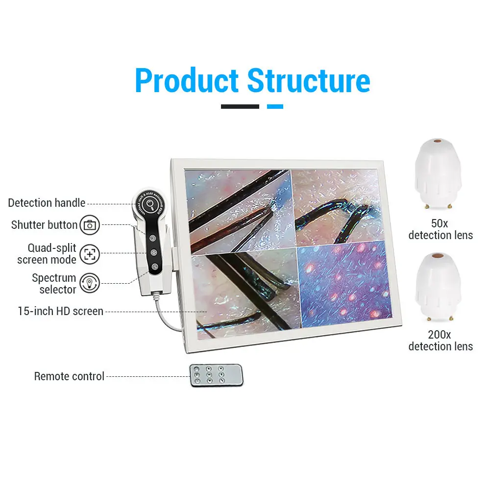 10 Inch LCD Scalp Detector Digital Hair Skin Analyzer Microscope for Hair Follicle Testing and Skin Analysis Magnifier 50/200X