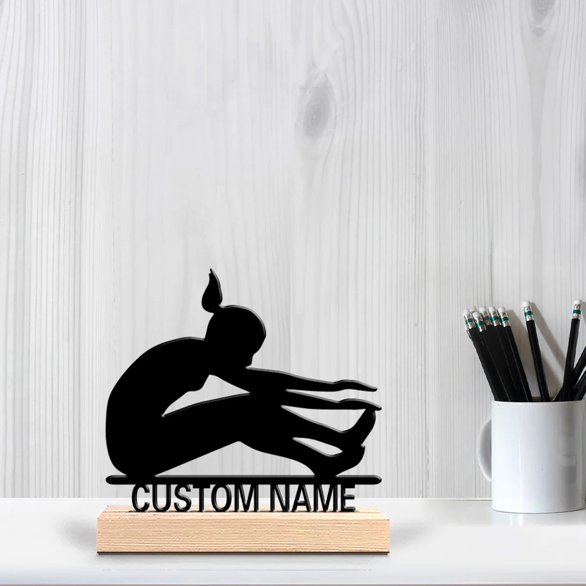 1pc Abstract Long jump Custom Letter Metal Statue Metal Ornament Art Crafts With Wood Base Tin Sculpture For Home Desk Decor view 4