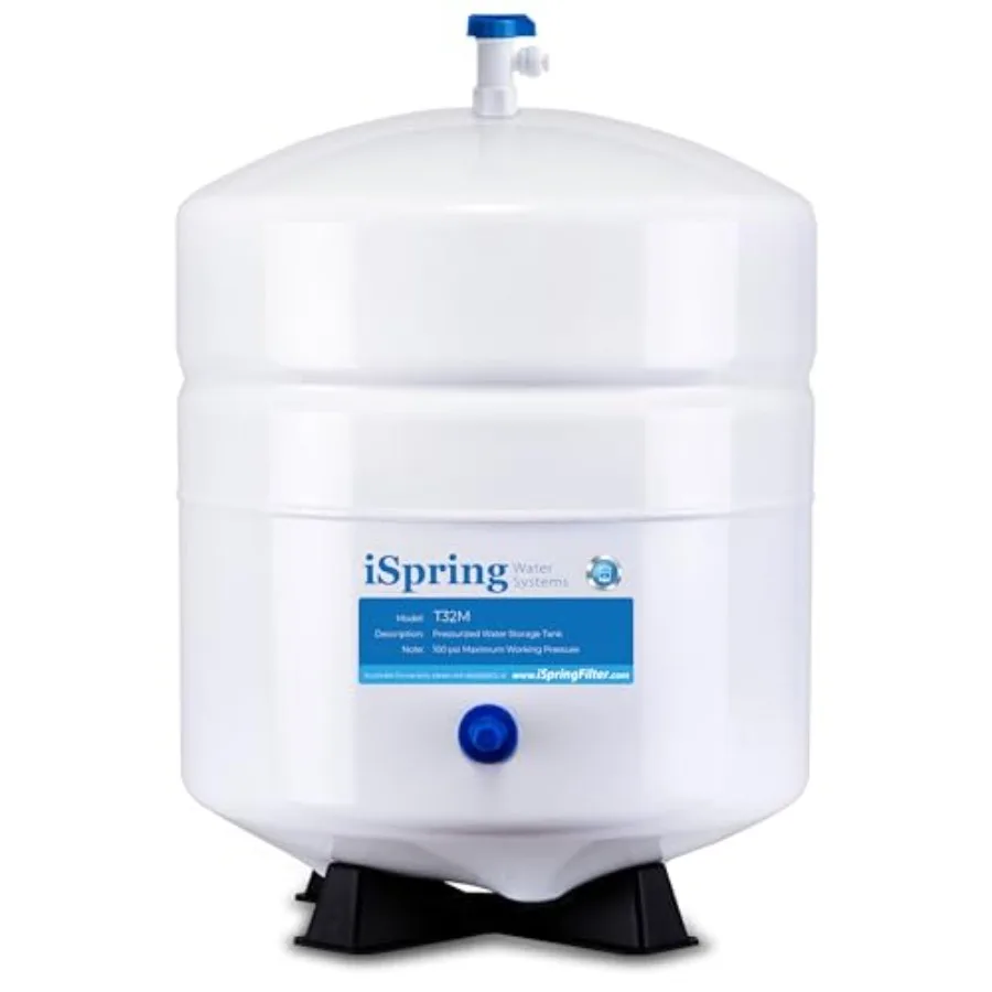 

T32M Pressurized Water Storage Tank with Ball Valve for Reverse Osmosis RO Systems 4 Gallon 1/4" Tank Valve Included White
