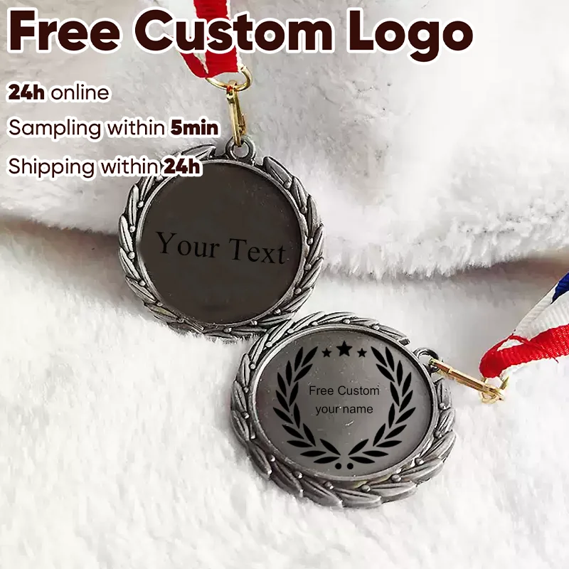 5cm Medal Free Custom Engraved Award Medals with Neck Ribbon Gold/Silver/Black Personalized with Text Medals for Marathon Games