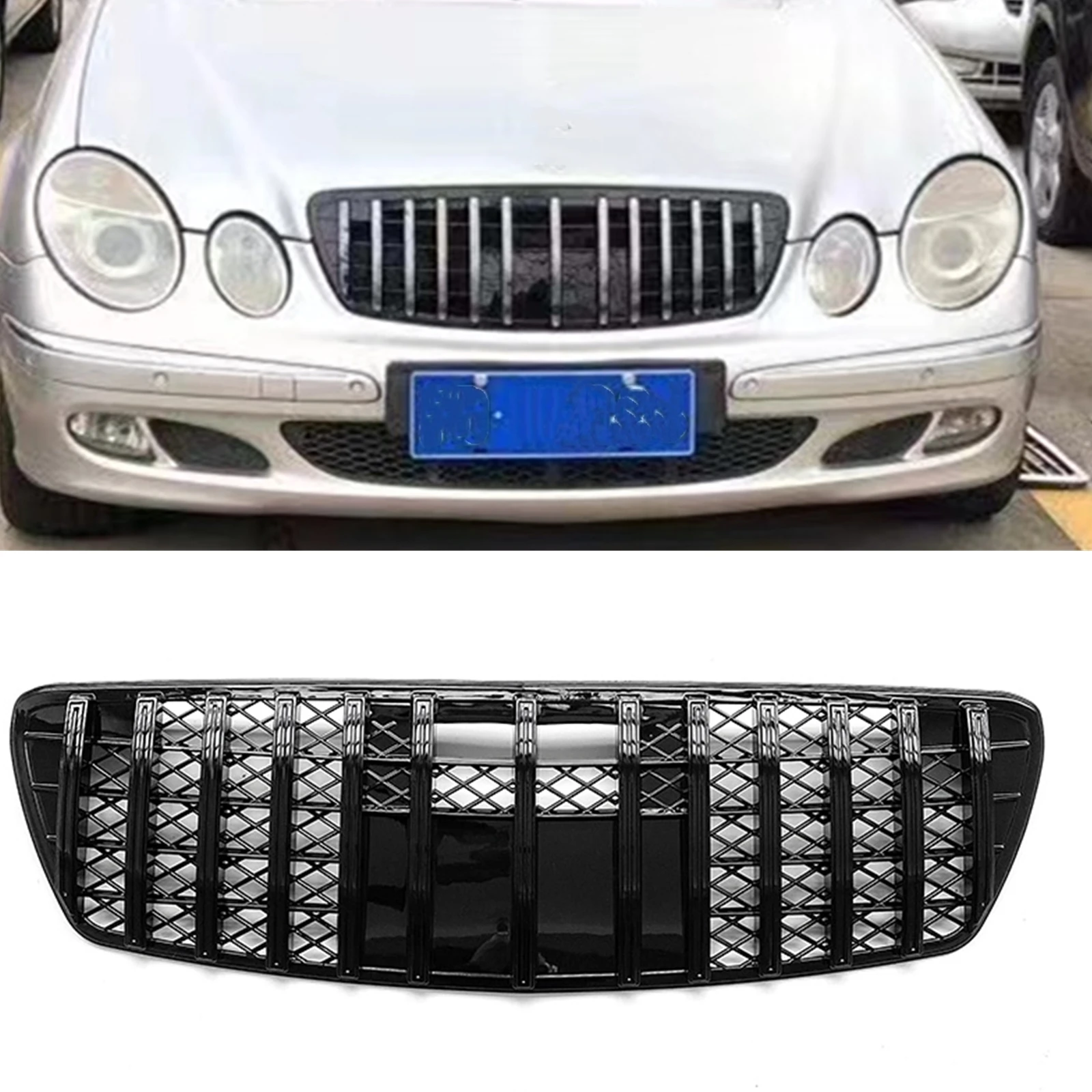 

For Mercedes Benz W211 E Class 2003-2005 E320 E500 E350 GT Style Front Grille Grill Chorme/Black Car Upper Bumper Hood Mesh Grid