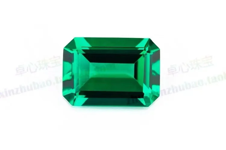 Rectangular chamfered lathe flat Zambia cultivation of emerald bare stone laboratory hydrothermal synthesis of gem ring face