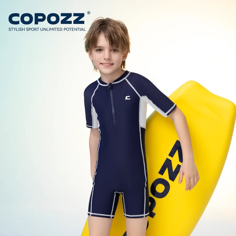 COPOZZ Children's Swimsuit Anti UV One-piece Swimwear UPF 50+ Diving Wetsuit Thin Rash Guard Zipper Snorkel Swim Surf Suit Boys