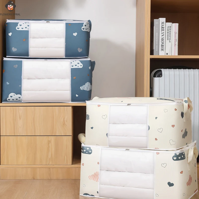 Large Capacity Clothing Storage Bag, Visible Window, Portable, Dustproof, Foldable, Suitable For Storing Blankets And Bedding