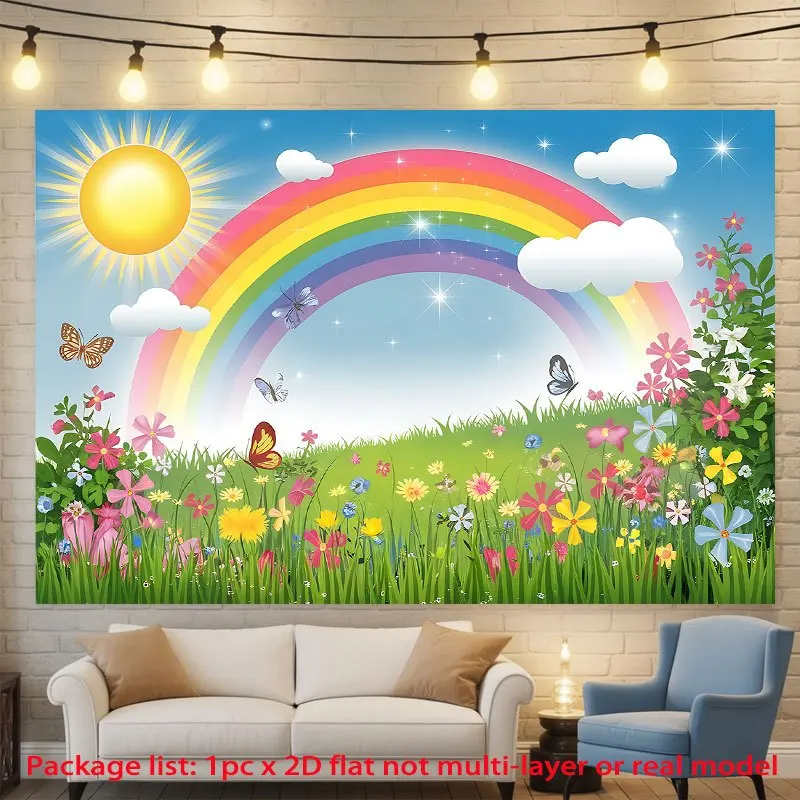1PC Meadow Rainbow Colorful Print Backdrop Banner, Other Style, Bedroom Photo Background, Polyester, Party Decoration, Polyester