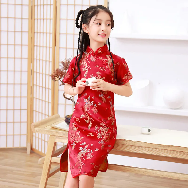 Qipao-vestido tradicional chino Cheongsam para niña, vestido elegante para fiesta, Hanfu, 2023