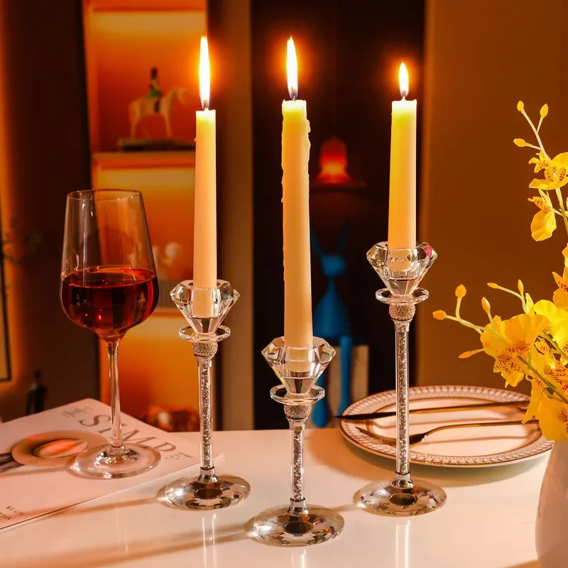 Home Decoration，Crystal Glass Candle Holder, Wedding Centerpieces for Tables， Candle Holder，Candlelight Dinner Wedding Props
