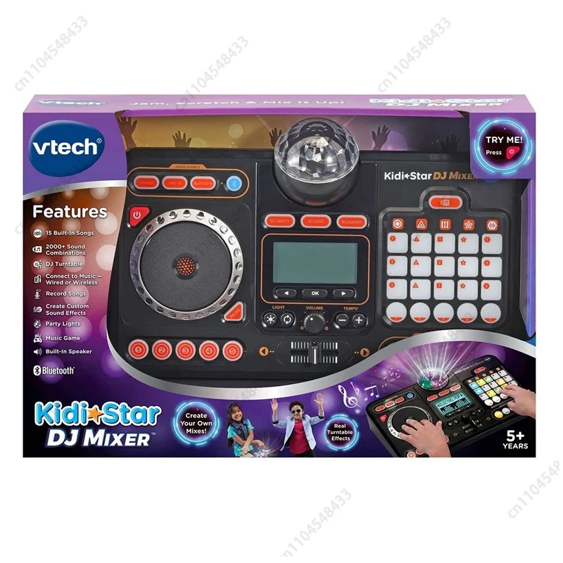 VTech KidiStar Table de mixage DJ pour enfants, lecteur de disque, jouets électroniques
