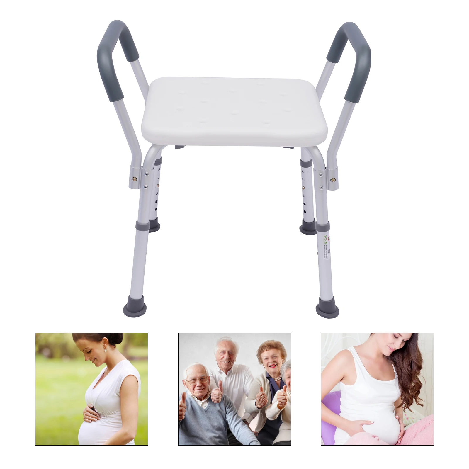 Shower Chair with Armrests, Height Adjustable Shower Stool, Bath Stool Max.Load 150 kg with Non-Slip Foot Pads, Bath Chair