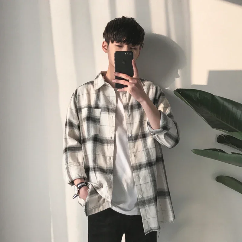 New Spring Fashion Plaid Shirts Oversized Long Sleeve Shirt Men Loose Men Shirt Casual Flannel Checkered Shirts