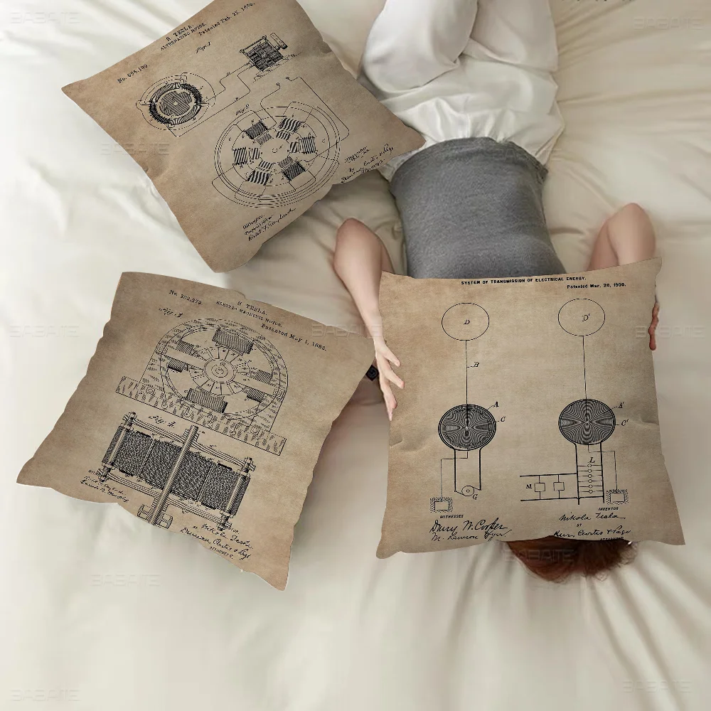 Famous Scientists Nikola Tesla Pillow Covers Cartoon Sofa Decorative Home Double-sided Printing Short Plush Cute Cushion Cover