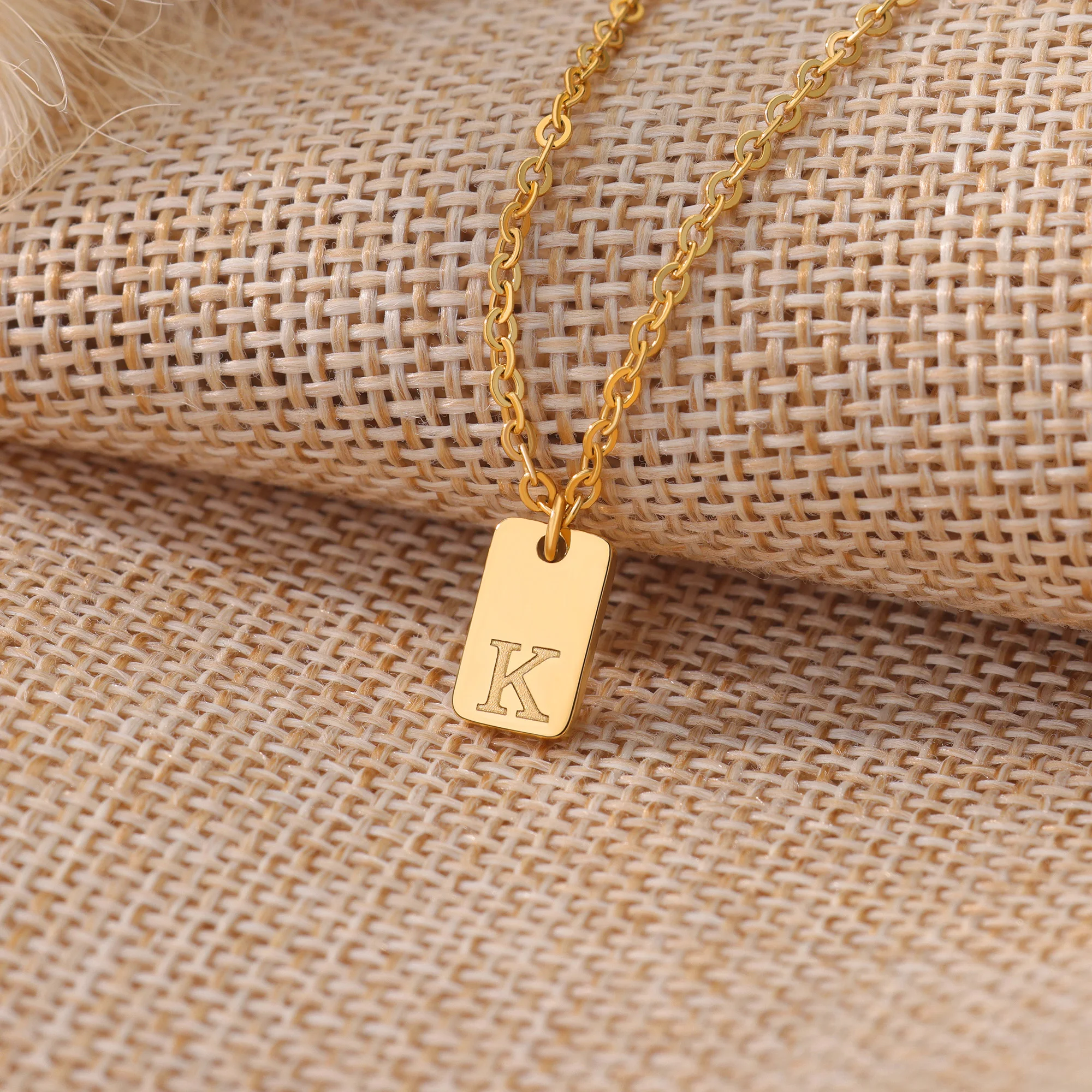 Square Initial Necklaces For Women Men Gold Color Stainless Steel Letter Necklace Pendant Jewelry Female Male Neck Chain 2024