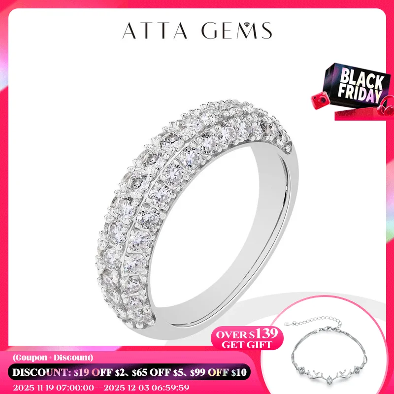 

ATTAGEMS полные лабораторные кольца с бриллиантами из муассанита для женщин, полуобручальное кольцо, сверкающее серебро S925, обручальное ювелирное изделие для невесты, подарки