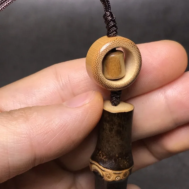 Old Material Purple Bamboo Handpiece with Plum Concubine Ring Wenwan Node Whip Phone Pendant Charm Vintage Collectible Handmade