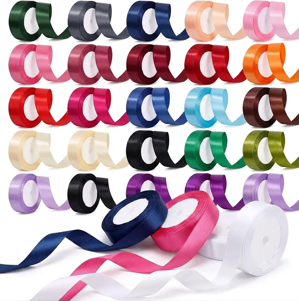 25 Yards Satin Ribbon for DIY Crafts Gift Wrapping Handmade Roses Hair Bows Fabric Wedding Bouquet Decoration Sewing Accessories