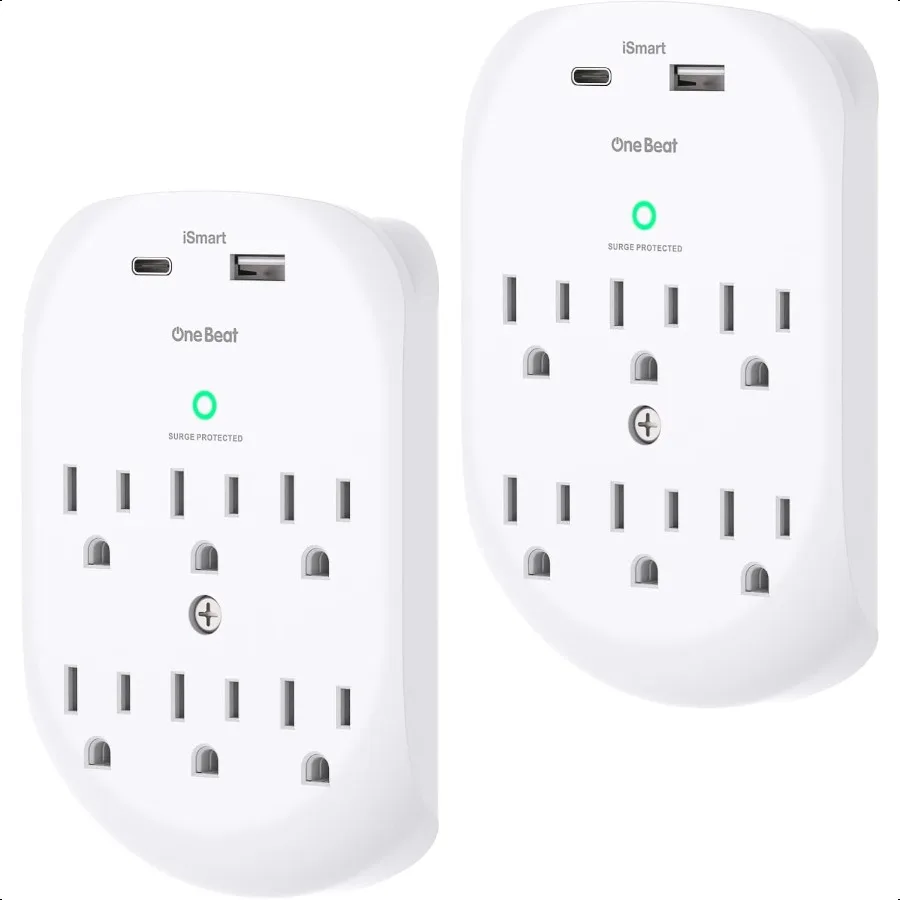 

2 Pack Surge Protector Outlet Multi Plug Outlet Adapter with 6 Wall Outlets 2 USB Wall Charger 1 USB C Port Wall Outlet Extende