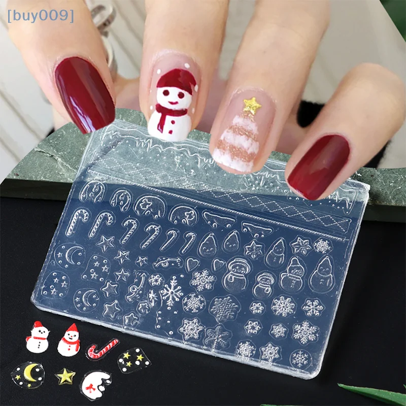 【buy009】Santa Claus Snowman Winter Snowflakes Christmas Tree Design Christmas Nail Accessory Manicure Silicone Carving Mould D