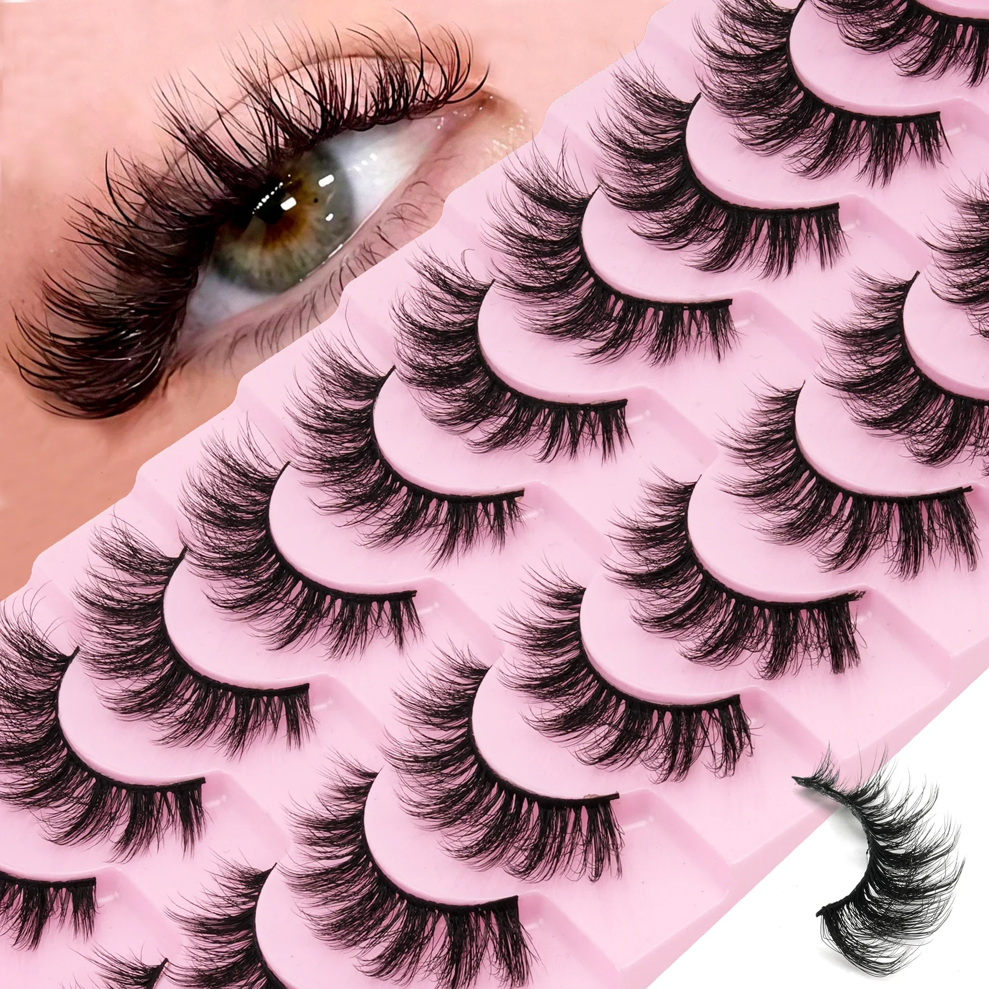 10 Pairs 3D Fluffy Wispy False Eyelashes Soft Lightweight Multi-Layer Blend Strip Lashes Reusable Eye Makeup Cosmetics