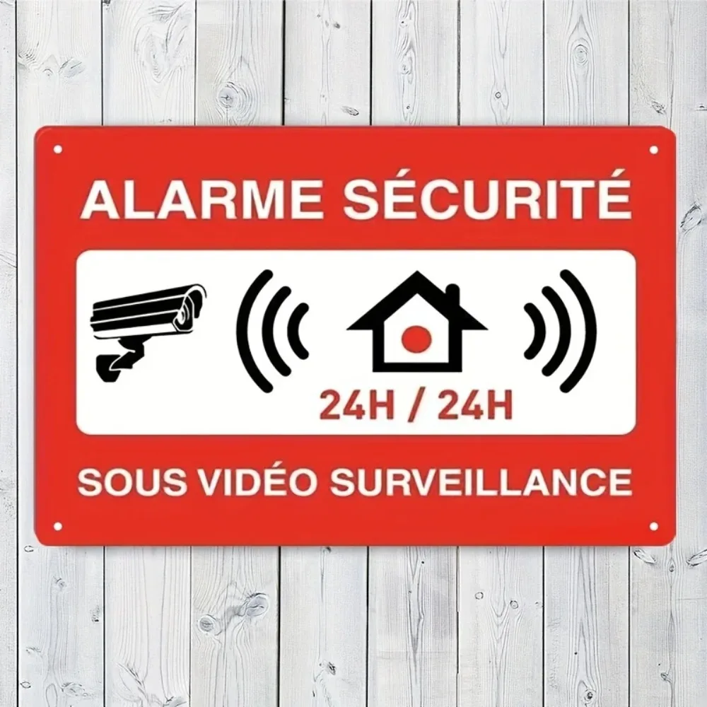 Aluminum metal sign wall decor, red white 24h wifi camera french graphic print rusted plaque for villa yard outdoor decor