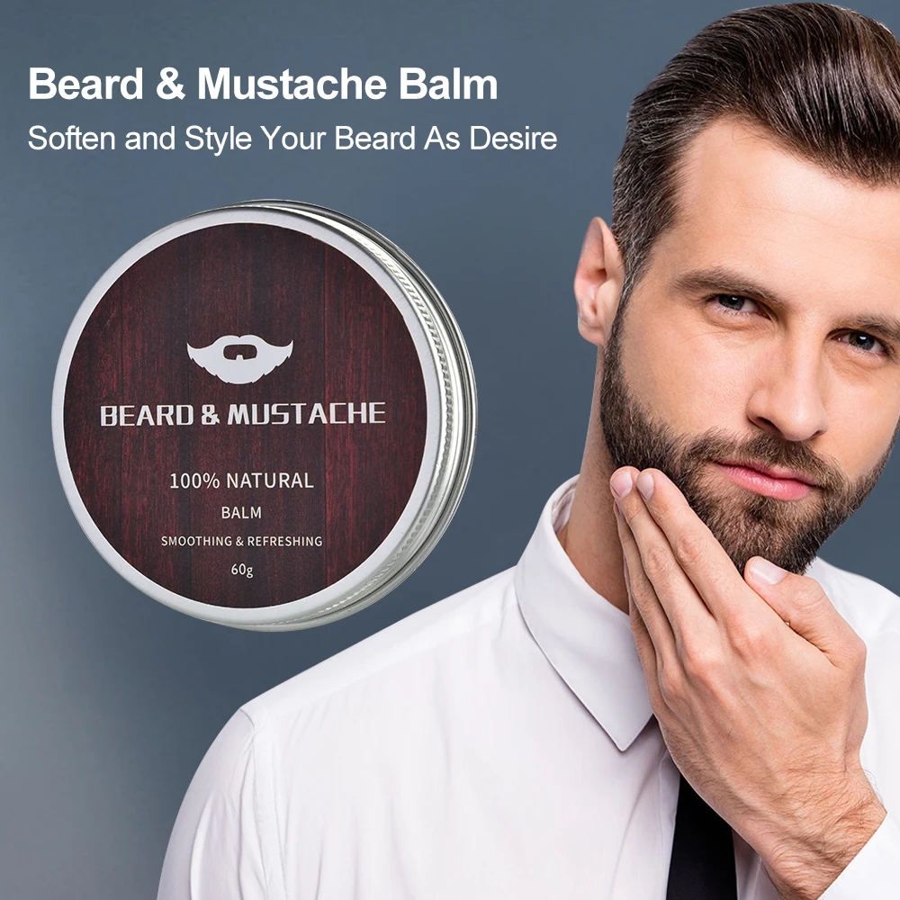 Men Beard Growth Kit Natural Beard Balm Wax and Oil Thicker Moisturizer Beard Care Set Growth Roller Comb Styling Scissors Gifts