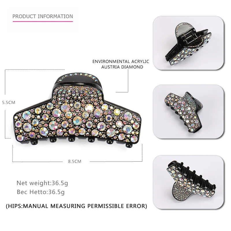 Elegant Spark Rhinestones Hair Jewelry Ornament Accessory for Women Girls Good Handmade Hair Claw Clip - Business Travel Bridal