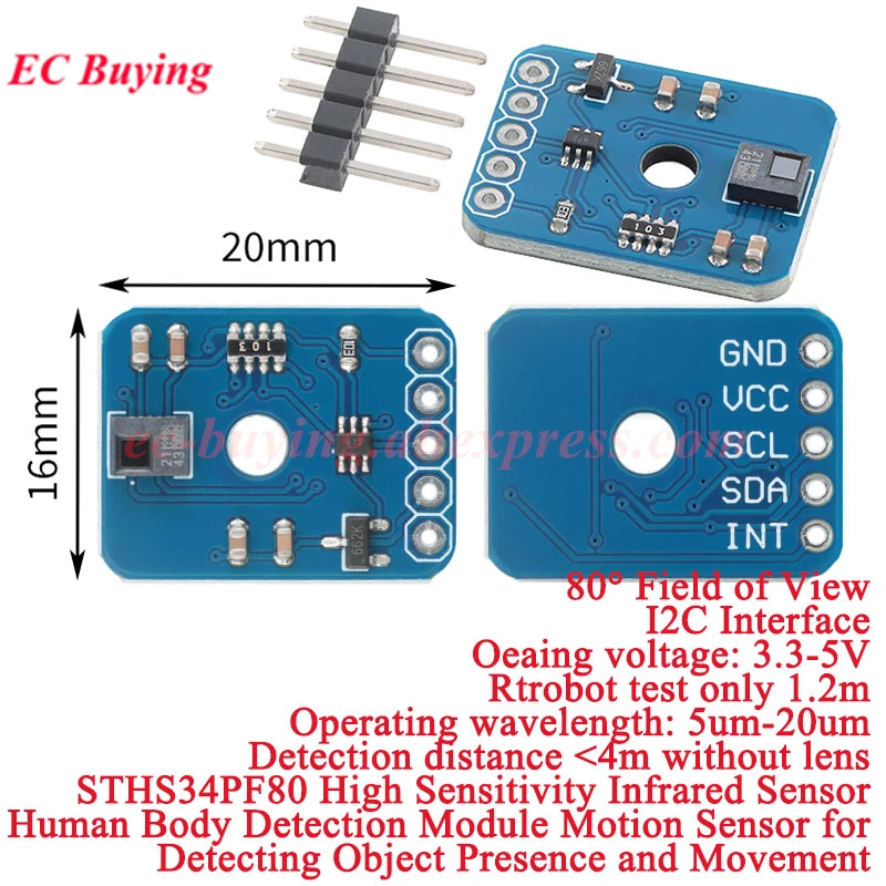 

1 шт.-10 шт. STHS34PF80 Высокочувствительный ИК-инфракрасный статический датчик человеческого тела в присутствии Обнаружение движения Интерфейс I2C IIC