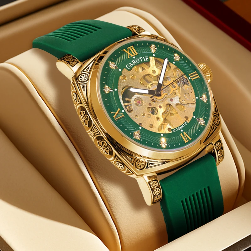 

Мужские винтажные стильные светящиеся весы с зеленой лентой, полностью автоматические механические наручные часы.