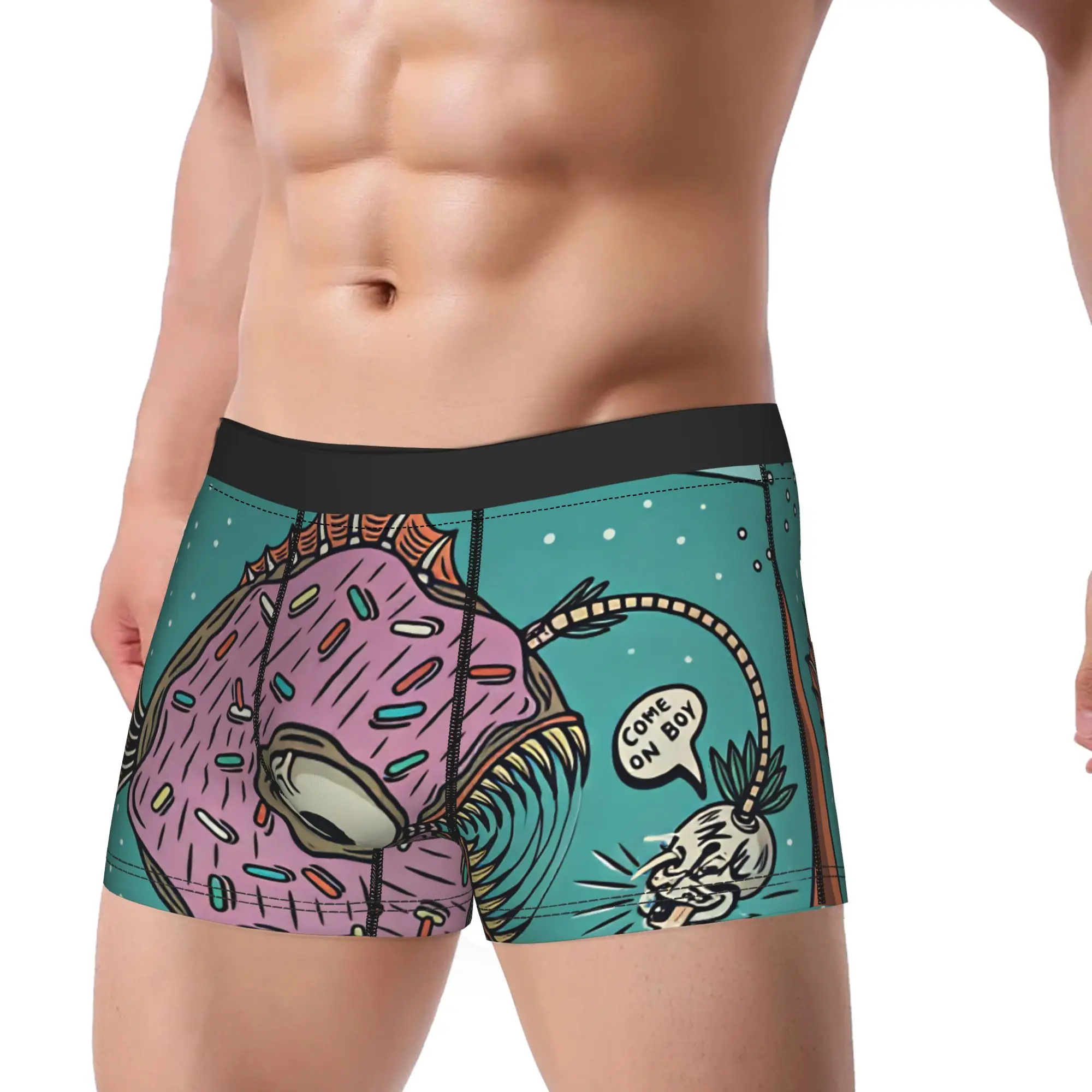Donut Anglerfish Retro Cartoon Boxershorts  3D Pouch Underwear Quality Pattern Shorts Briefs Breathable Men Panties Plus Size