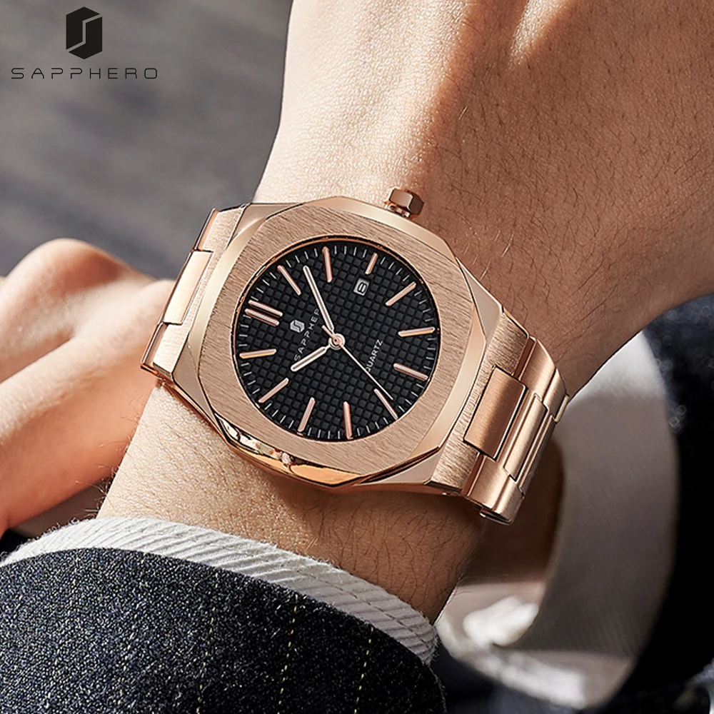 SAPPHERO-reloj deportivo de lujo para hombre, cronógrafo con correa de acero inoxidable, resistente al agua hasta 30M, movimiento de cuarzo, estilo de negocios, regalo elegante e informal