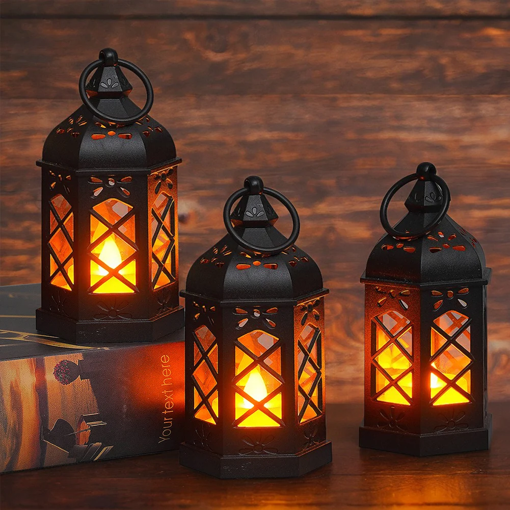 LED Lantern Light Realistics Vintage LED Flames Lantern Led Lantern With Flames Effect Waterproof Outdoor Garden Hanging Lantern